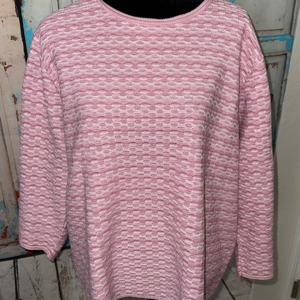 Alfred Dunner size 2X Pink & white lightweight sweater 3/4 sleeve